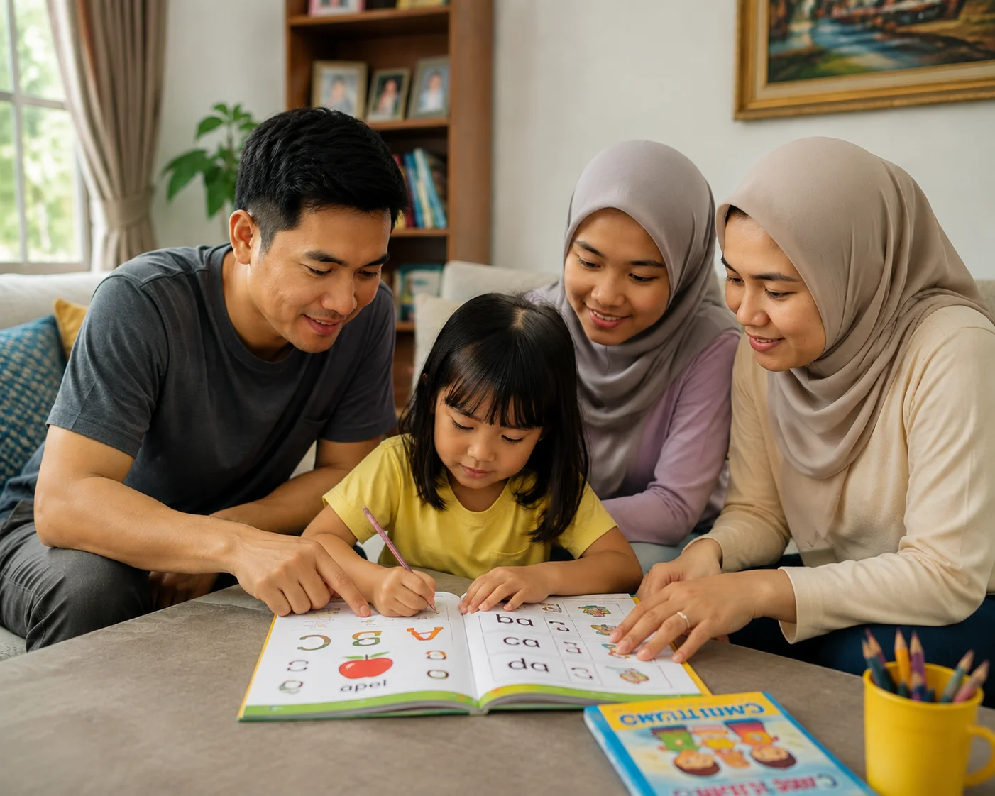 Guru les privat calistung Sainspiq Kidz mengajar anak membaca di rumah, tersedia di Jakarta, Semarang, Surabaya, Bandung, dan Yogyakarta