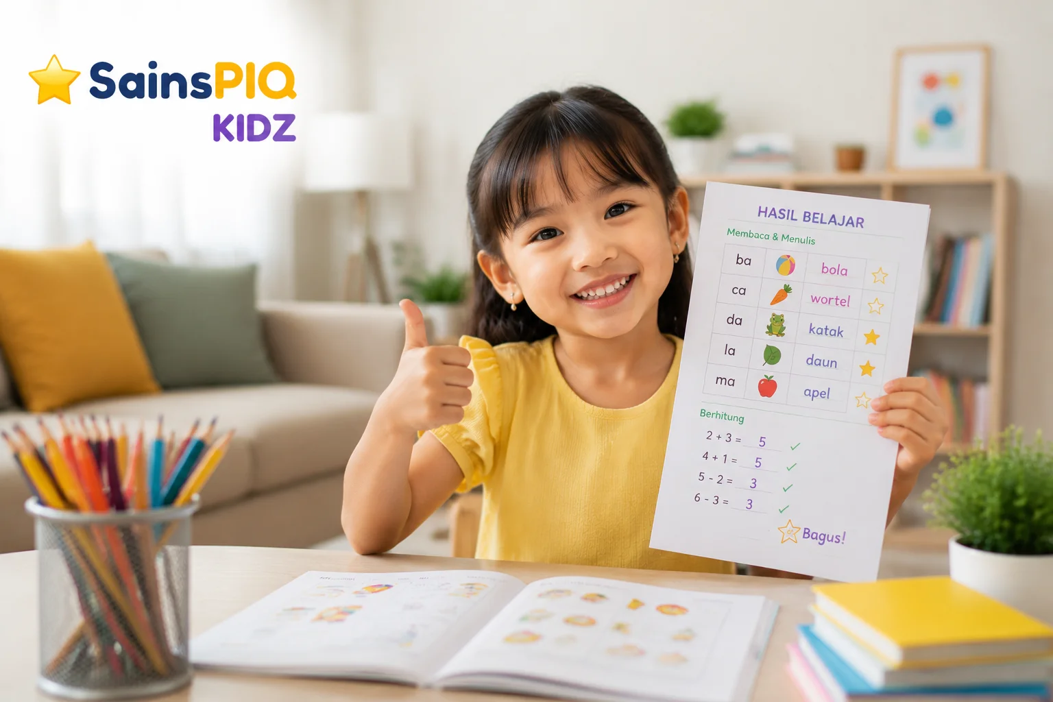 Anak belajar calistung dengan ceria bersama guru privat SAINSPIQ KIDZ di rumah